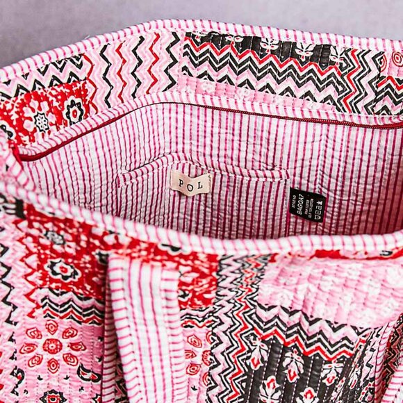 POL Pink Kantha quilted patchwork floral embroidered XL boho tote bag - Picture 4 of 4